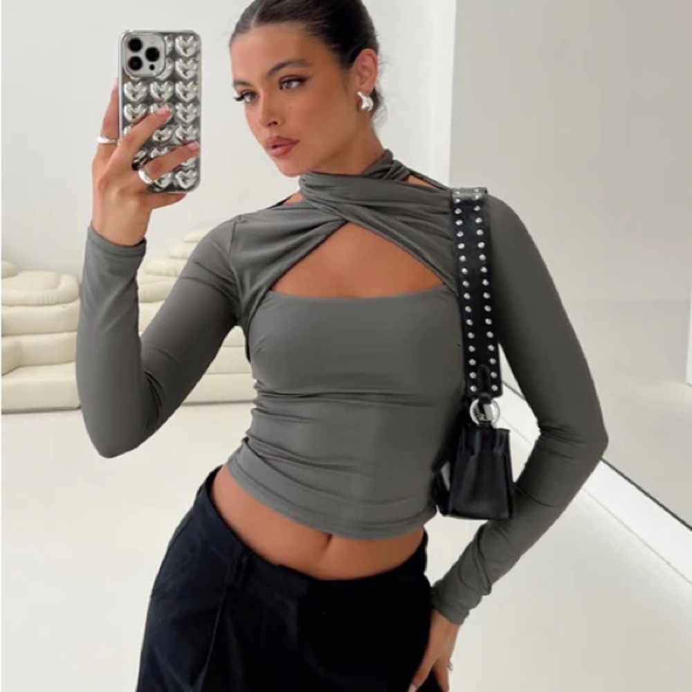 princess polly ganz long sleeve top grey
